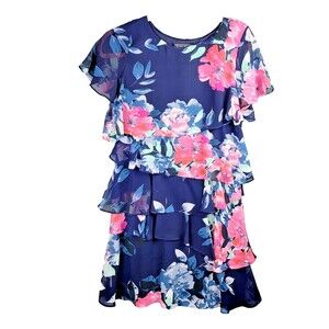 Jessica Howard Dress Womens 6P Pink Blue Floral Tiered Coquette Cottagecore